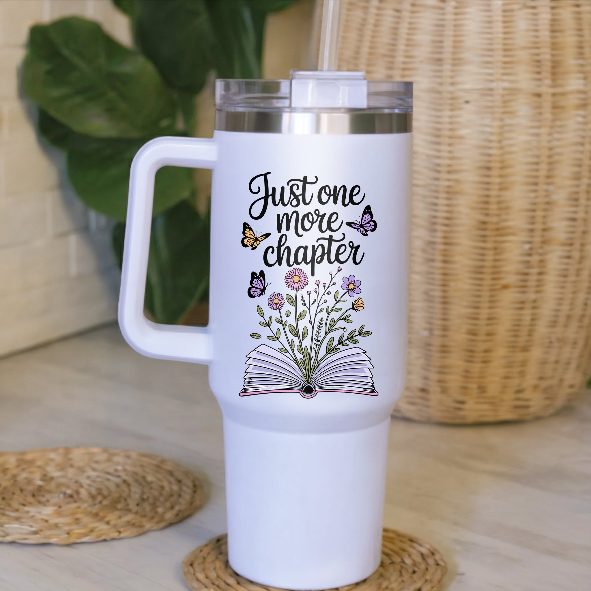 Just One More Chapter Tumbler with Handle